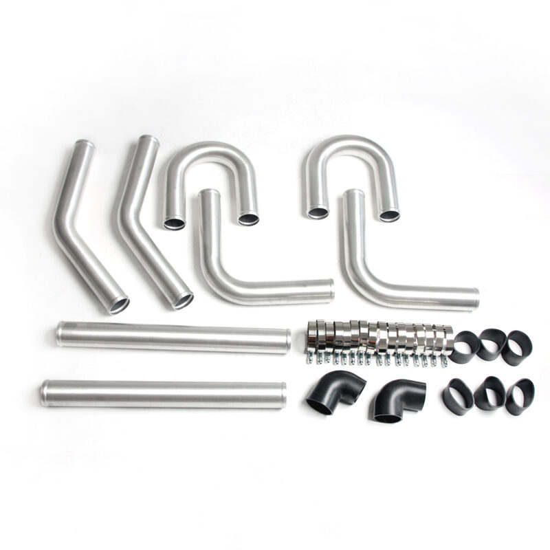 UNIVERSAL 2.5" ALUMINUM SILICONE HOSE+CLAMP SILVER INTERCOOLER PIPES KIT